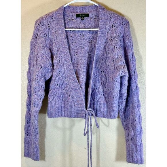 NWOT Lulus Tie Front Wool Blend Cropped Lavender Women's Cardigan Medium - Picture 1 of 9